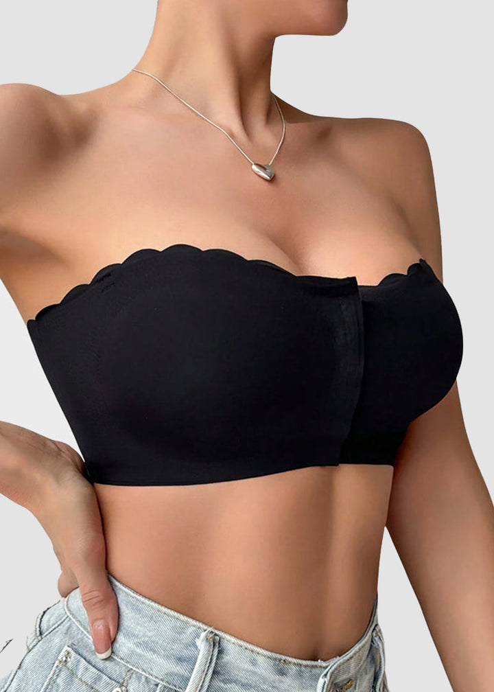 Comfortable Breathable Scallop Trim Hook &amp; Eye Front Bralette